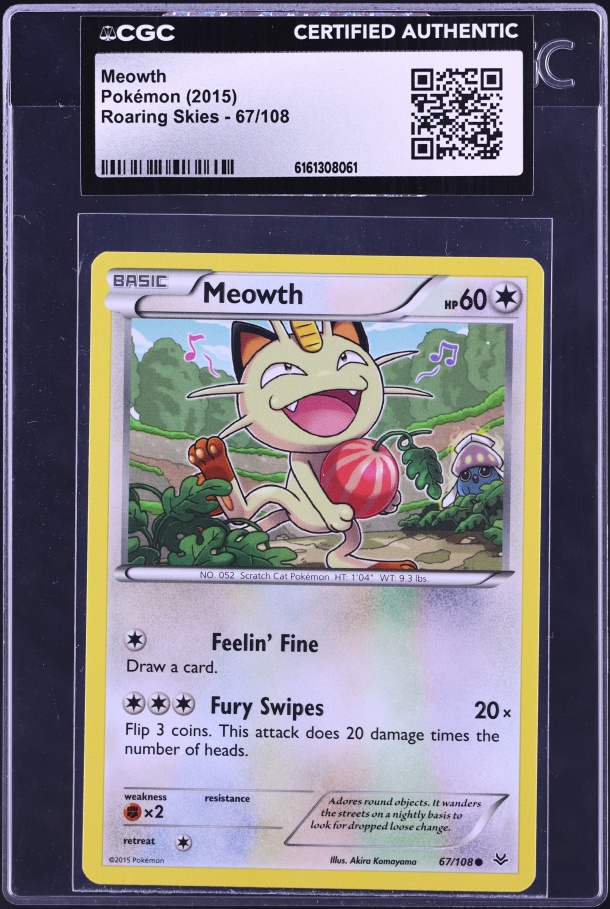 2015 Pokemon XY Roaring Skies Meowth #67 CGC AUTH