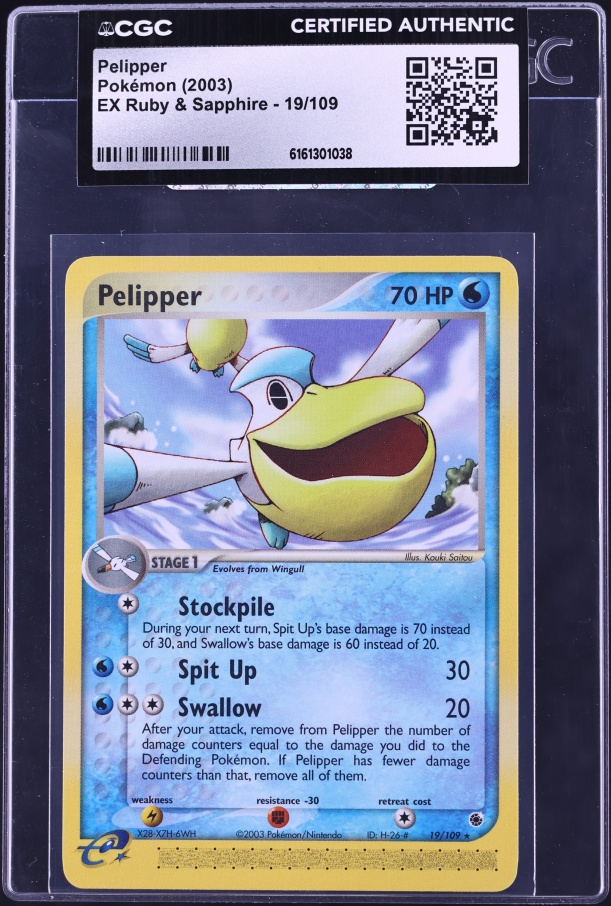 2003 Pokemon EX Ruby & Sapphire Reverse Holo Pelipper #19 CGC AUTH