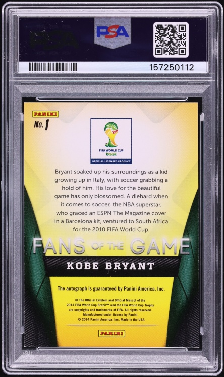 2014 Panini Prizm World Cup Fans Of The Game Kobe Bryant AUTO #1 PSA 8 NM-MT