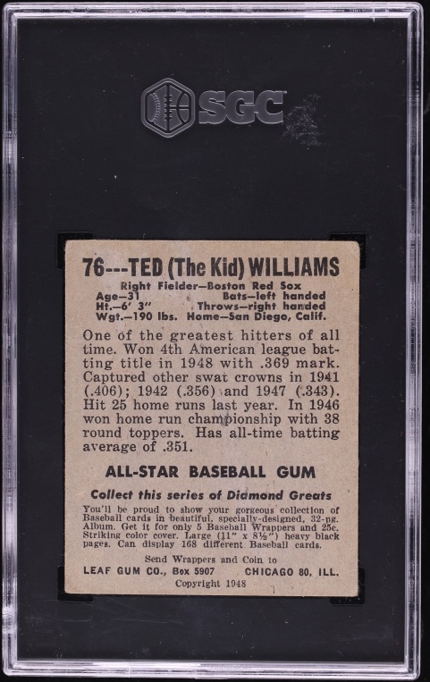 1948 Leaf Ted Williams #76 SGC 2 GD