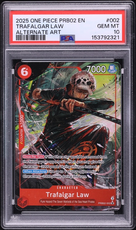 2025 One Piece Premium Booster Best Vol. 2 SR Alt Art Trafalgar Law #PRB02-002 PSA 10 GEM MINT