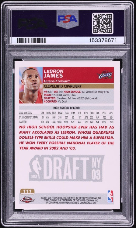 2003 Topps Chrome LeBron James ROOKIE #111 PSA 9 MINT