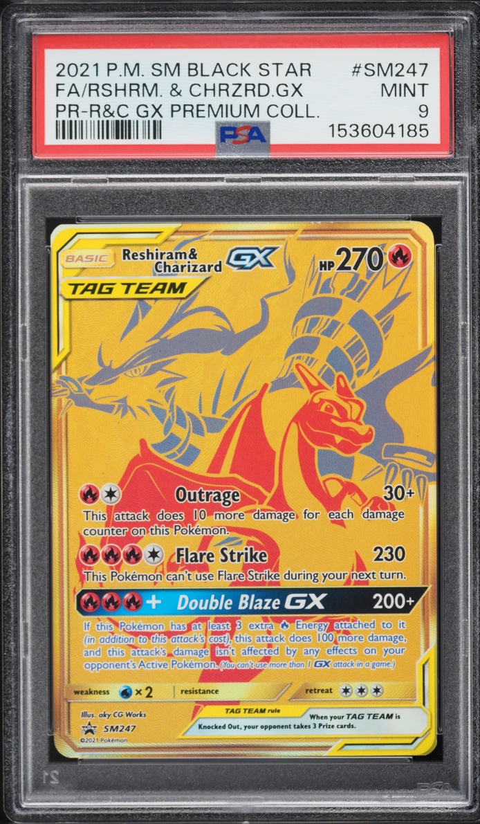 2021 Pokemon Sun & Moon Promo Premium Full Art Reshiram & Charizard GX #SM247 PSA 9 MINT