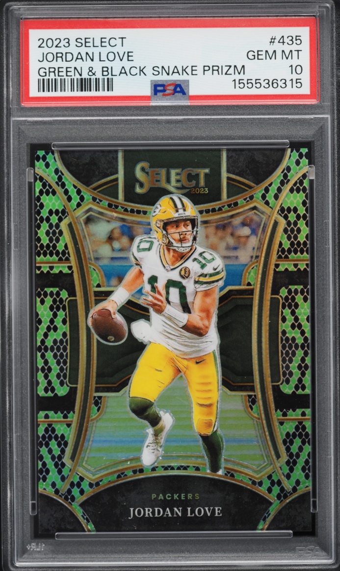 2023 Select Suit Level Green & Black Snake Prizm Jordan Love #435 PSA 10 GEM MINT