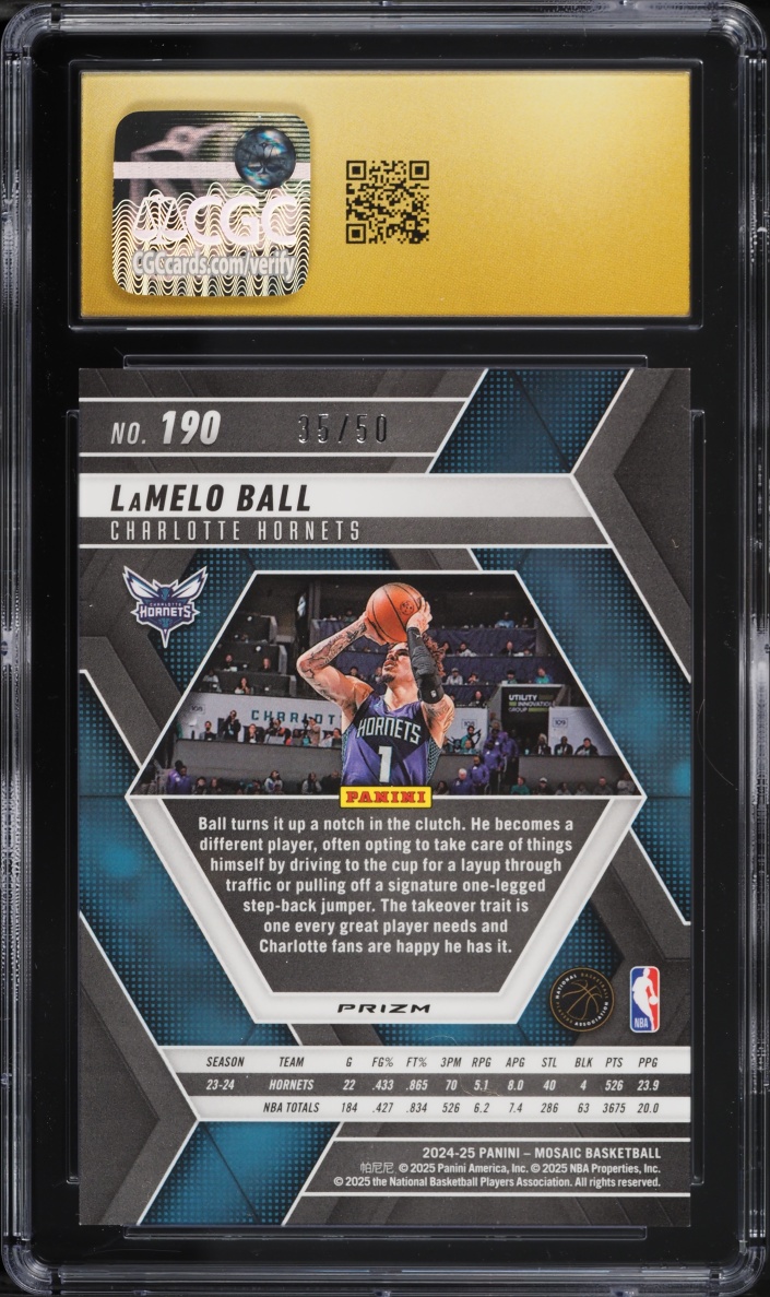 2024 Panini Mosaic Fast Break Purple Prizm LaMelo Ball /50 #190 CGC 10 PRISTINE