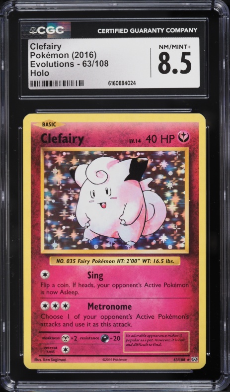 2016 Pokemon XY Evolutions Holo Clefairy #63 CGC 8.5 NM-MT+