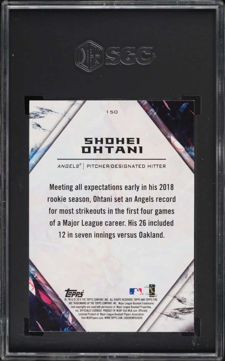 2018 Topps Fire Flame Shohei Ohtani ROOKIE #150 SGC 10 GEM MINT