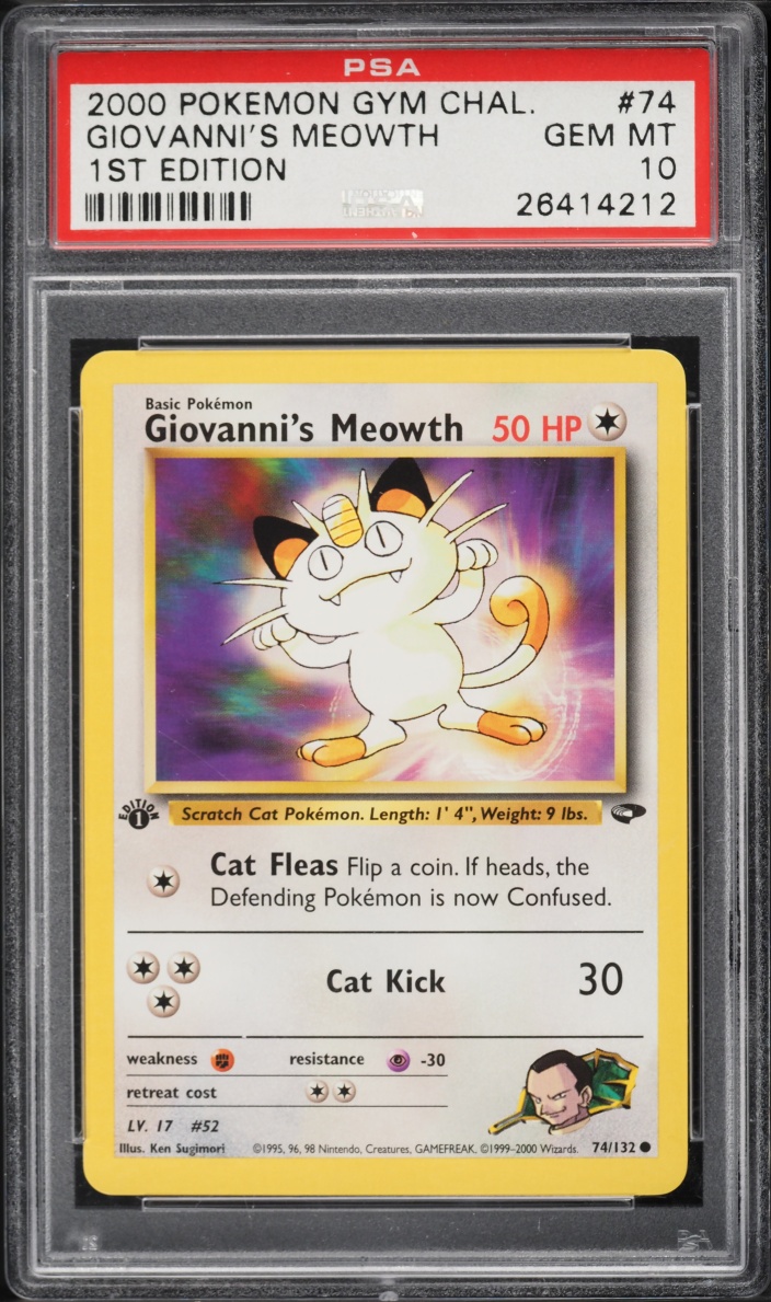 2000 Pokemon Gym Challenge 1st Edition Giovanni's Meowth #74 PSA 10 GEM MINT