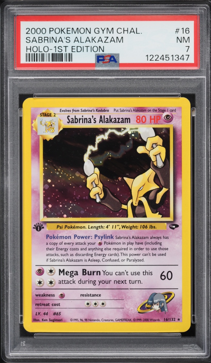 2000 Pokemon Gym Challenge 1st Edition Holo Sabrina's Alakazam #16 PSA 7 NRMT