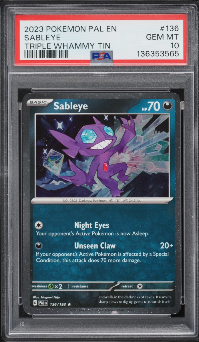 2023 Pokemon Scarlet & Violet Paldea Evolved Triple Whammy Tin Sableye #136 PSA 10 GEM MINT