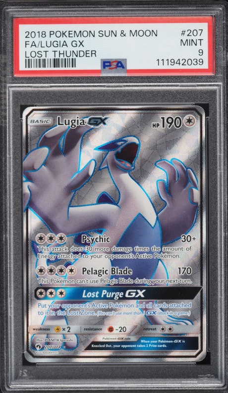 2018 Pokemon Sun & Moon Lost Thunder Full Art Lugia GX #207 PSA 9 MINT