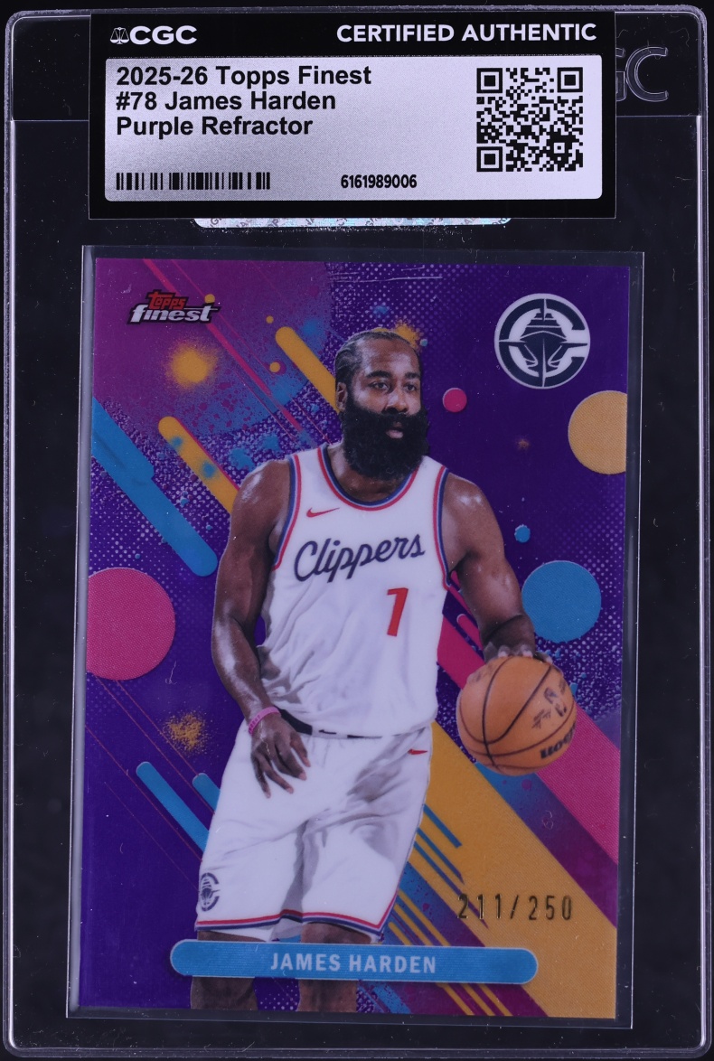 2025 Topps Finest Basketball Purple Refractor James Harden #78 CGC AUTH