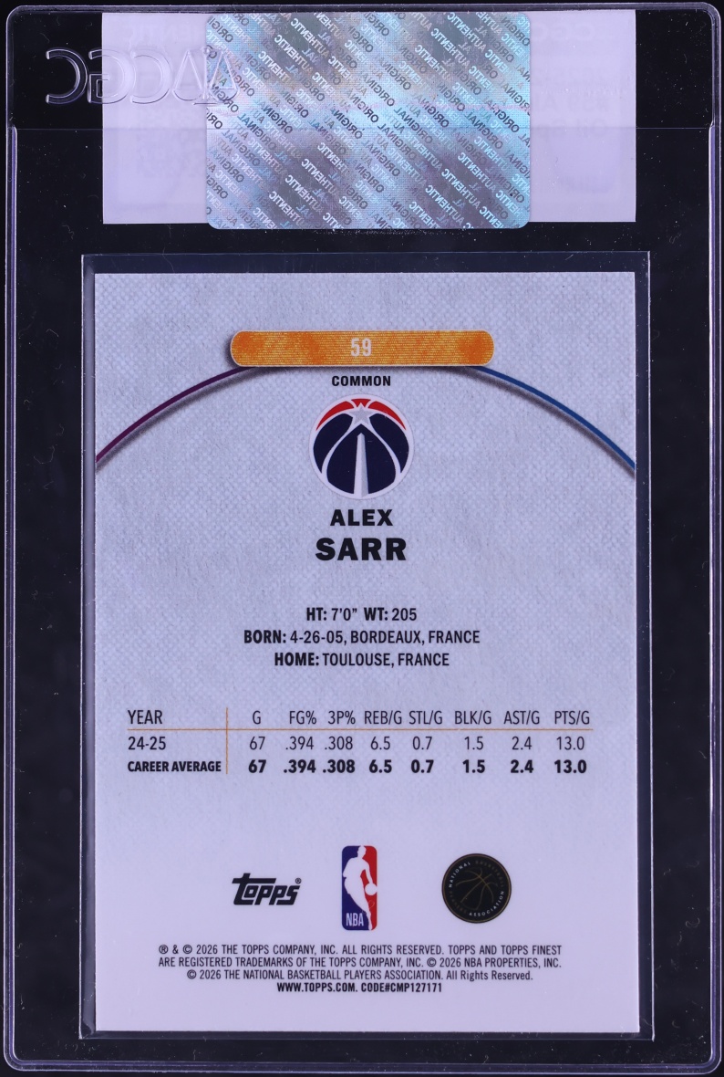2025 Finest Oil Spill Refractor Alex Sarr #59 CGC AUTH