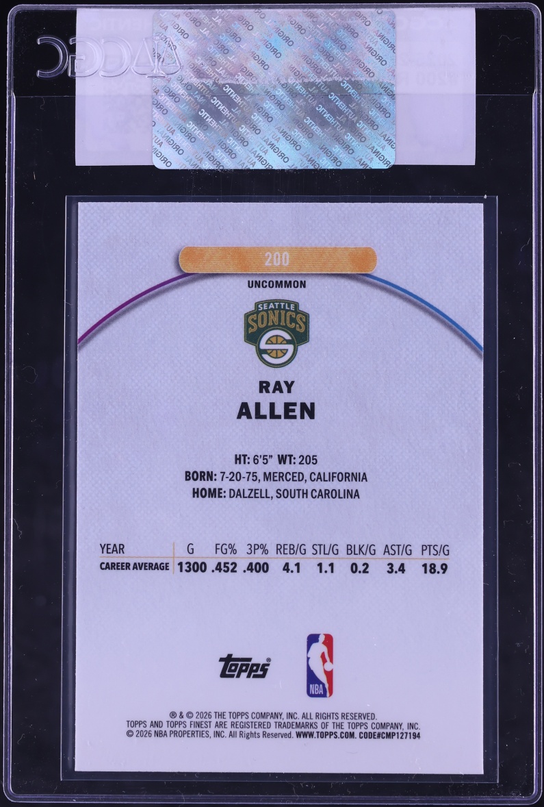 2025 Finest Basketball Ray Allen #200 CGC AUTH