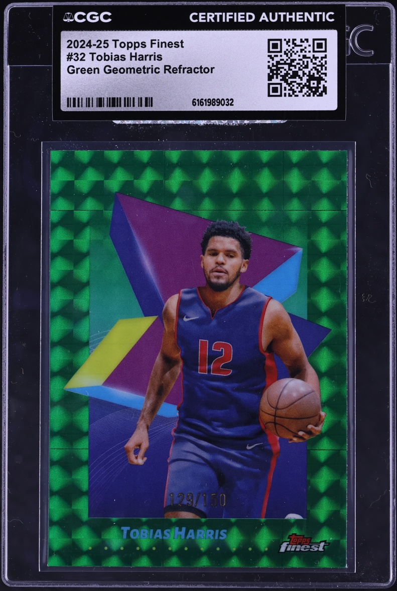 2024 Finest Green Geometric Refractor Tobias Harris /150 #32 CGC AUTH