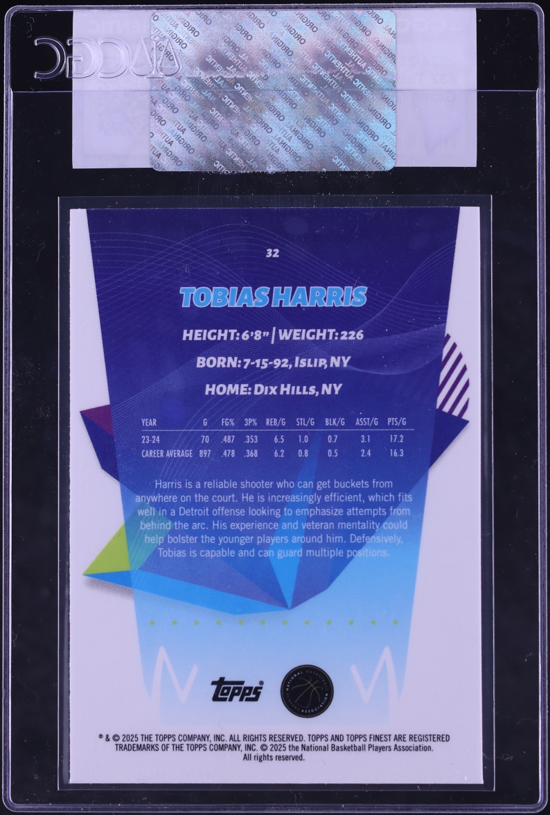 2024 Finest Green Geometric Refractor Tobias Harris /150 #32 CGC AUTH
