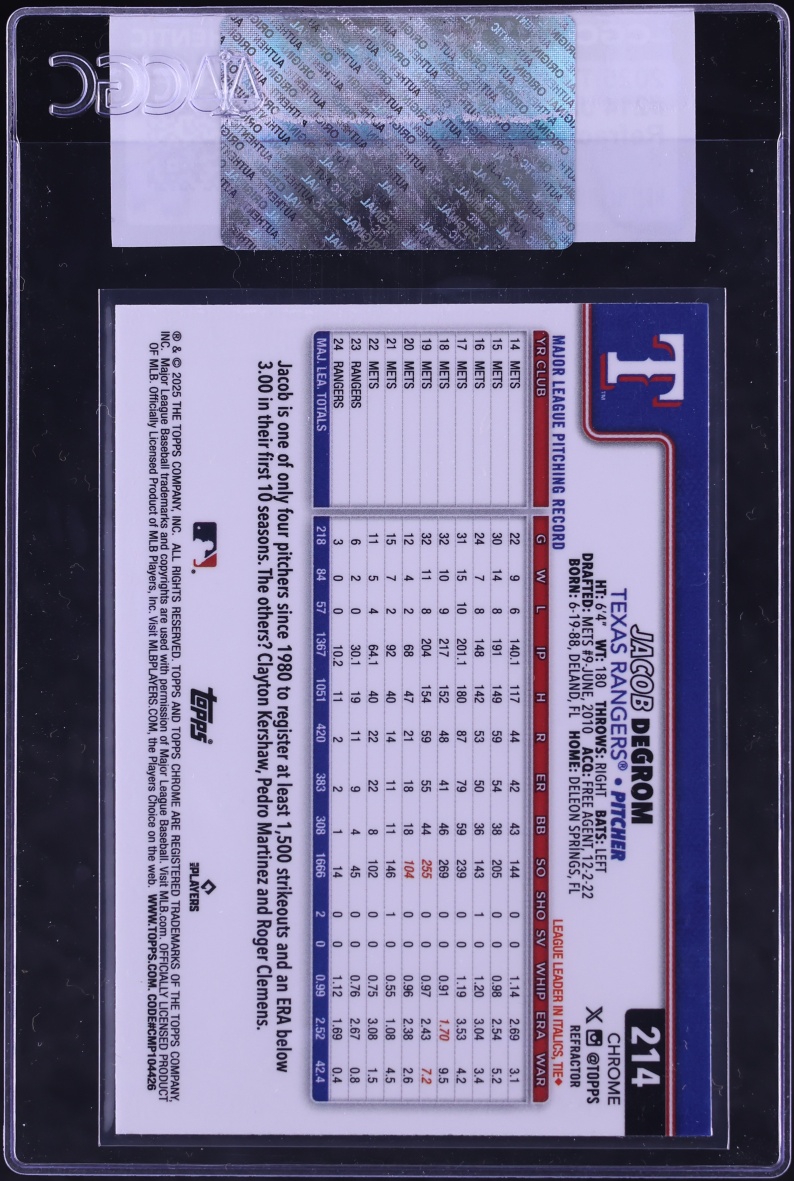 2025 Topps Chrome Refractor Jacob deGrom #214 CGC AUTH