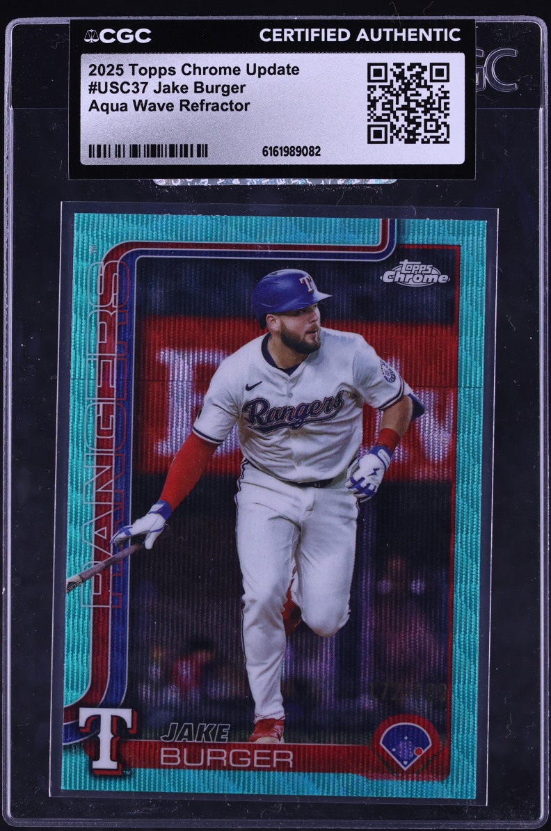 2025 Topps Chrome Update Aqua Wave Refractor Jake Burger /199 #USC37 CGC AUTH