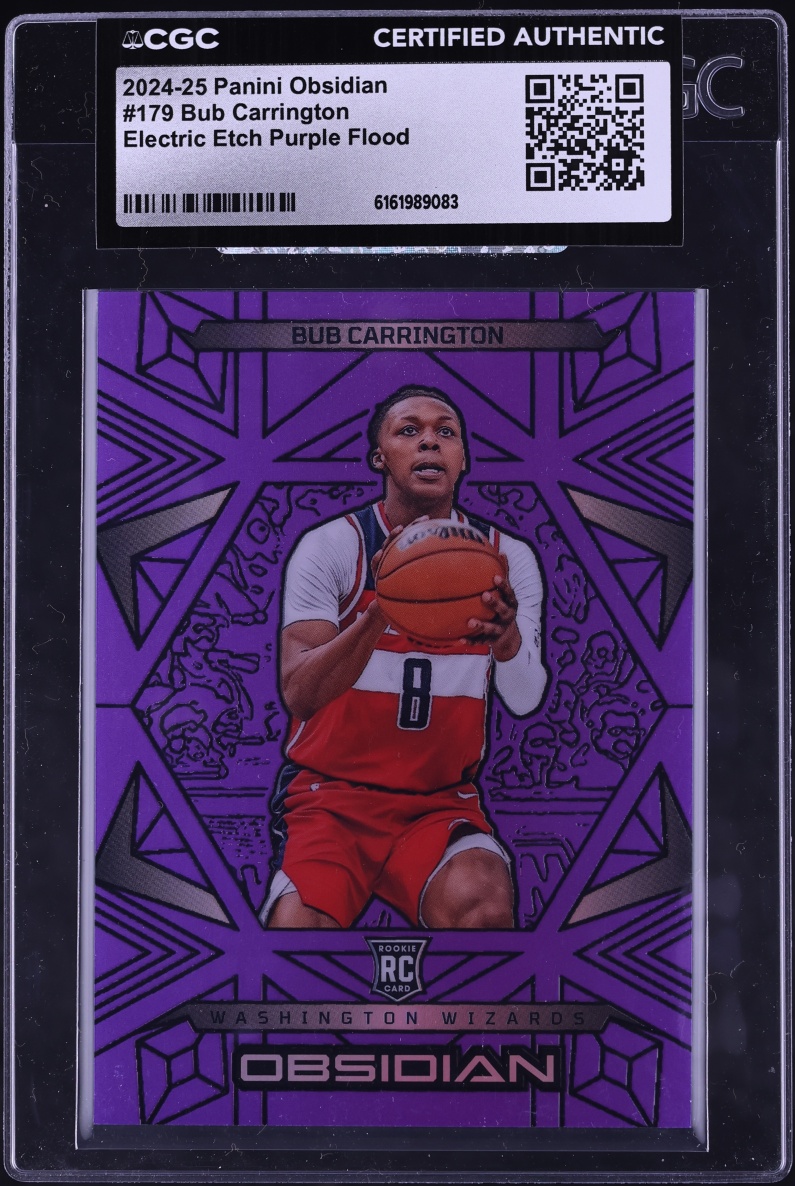 2024 Panini Obsidian Basketball Electric Etch Purple Flood Bub Carrington #179 CGC AUTH