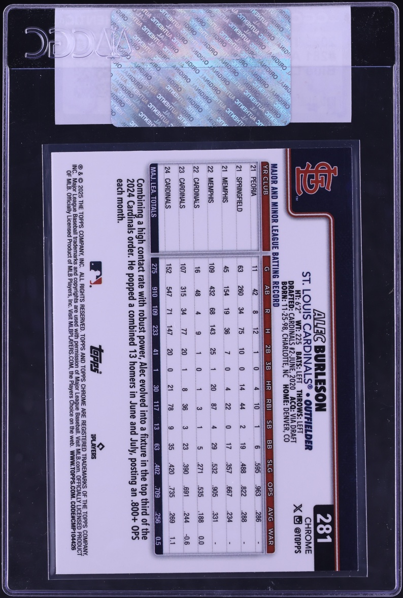2025 Topps Chrome Blue Lava Refractor Alec Burleson /150 #281 CGC AUTH
