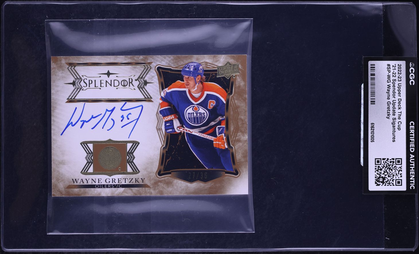 2022 Upper Deck The Cup Spendor Update Sigantures Wayne Gretzky PATCH AUTO /36  #SP-WG CGC AUTH