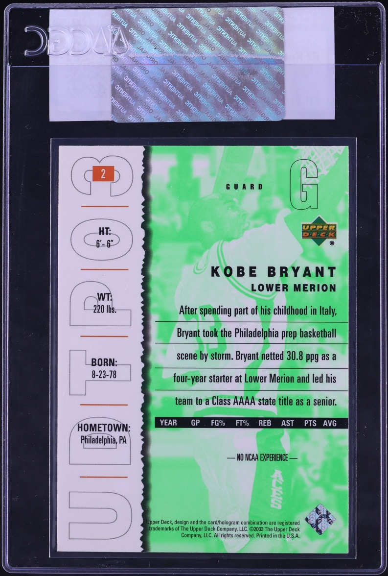 2003 Upper Deck Top Prospects Kobe Bryant #2 CGC AUTH