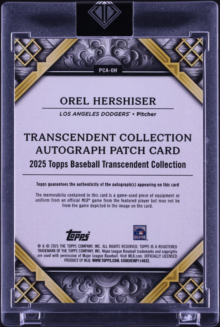 2025 Topps Transcendent Collection Orel Hershiser PATCH AUTO /25 #PCA-OH