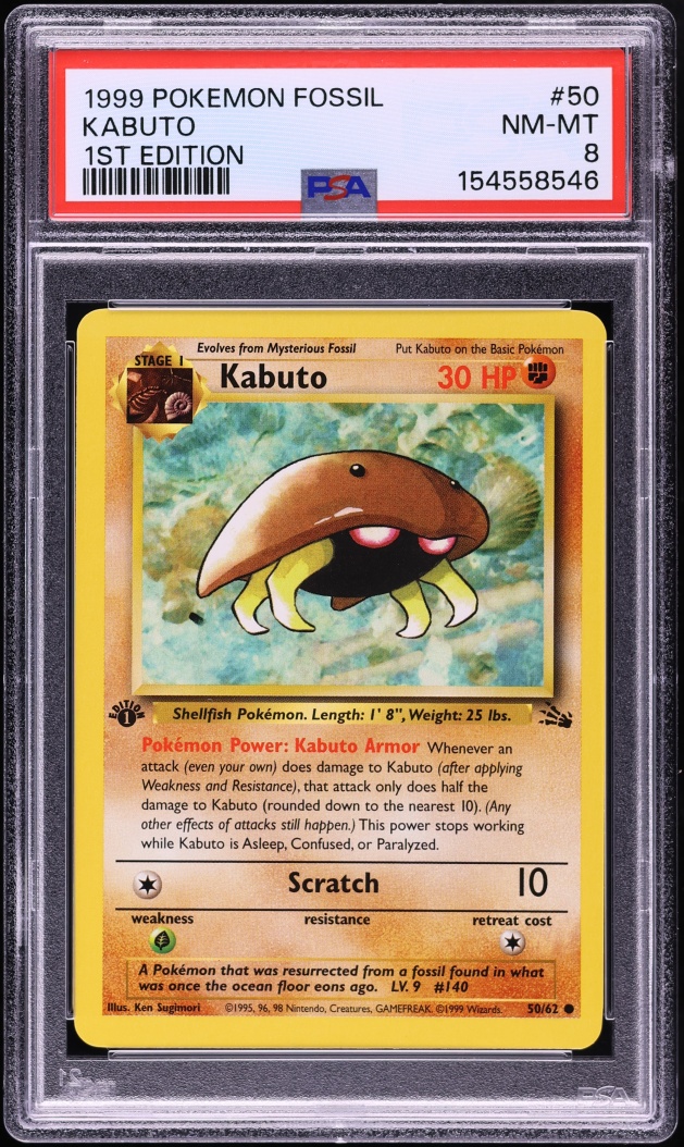 1999 Pokemon Fossil 1st Edition Kabuto #50 PSA 8 NM-MT