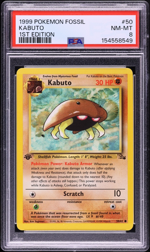 1999 Pokemon Fossil 1st Edition Kabuto #50 PSA 8 NM-MT