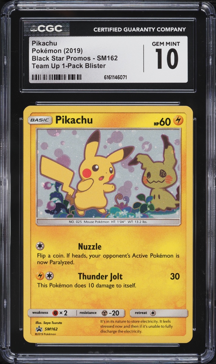 2019 Pokemon Sun & Moon Black Star Promo Team Up Holo Pikachu #SM162 CGC 10 GEM MINT