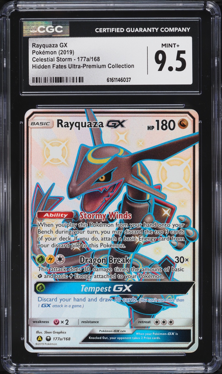 2019 Pokemon Sun & Moon Hidden Fates Ultra Premium Full Art Shiny Rayquaza GX #177a CGC 9.5