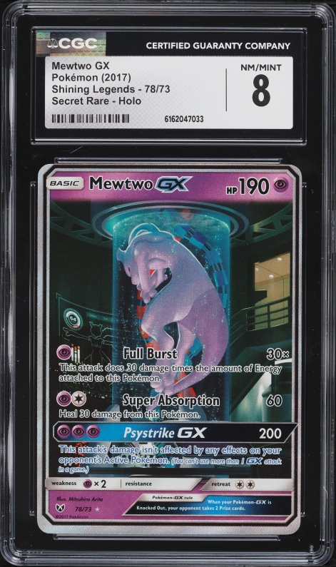 2017 Pokemon Sun & Moon Shining Legends Full Art Mewtwo GX #78 CGC 8 NM-MT