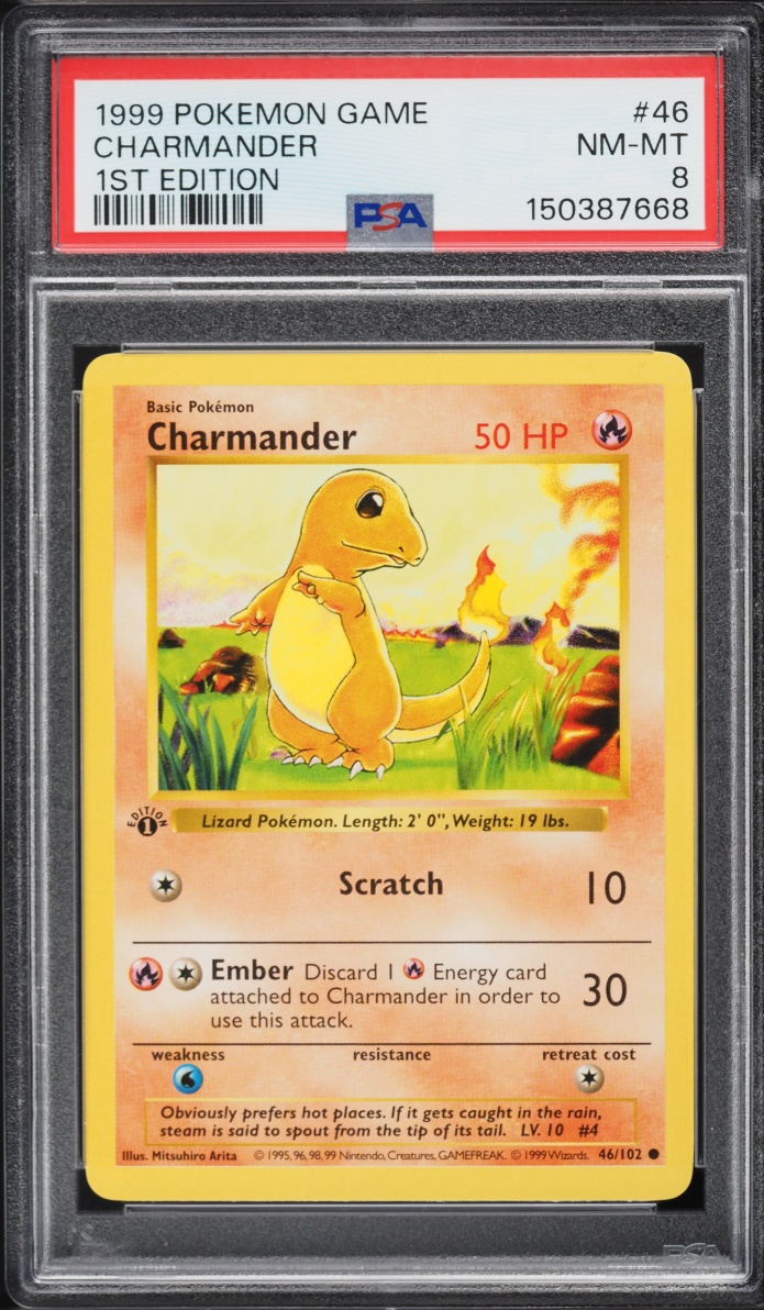 1999 Pokemon Base Set Shadowless 1st Edition Charmander #46 PSA 8 NM-MT