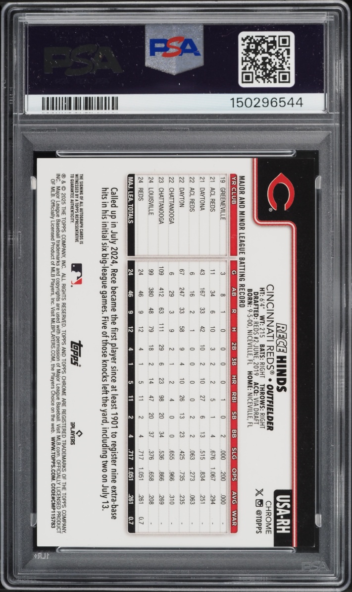 2025 Topps Chrome Sapphire Update Green Rece Hinds ROOKIE AUTO /99 #USA-RH PSA 9 MINT