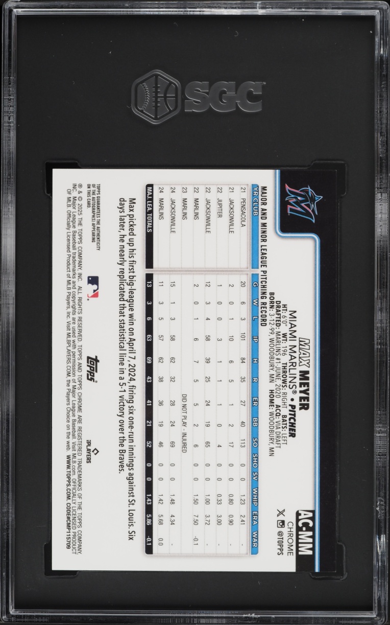 2025 Topps Chrome Update Blue Refractor Max Meyer AUTO /150 #AC-MM SGC 9.5 MINT+