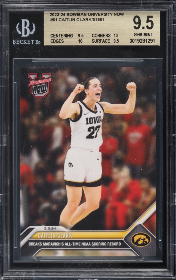 2023 Bowman Now University Caitlin Clark ROOKIE #61 BGS 9.5 GEM MINT