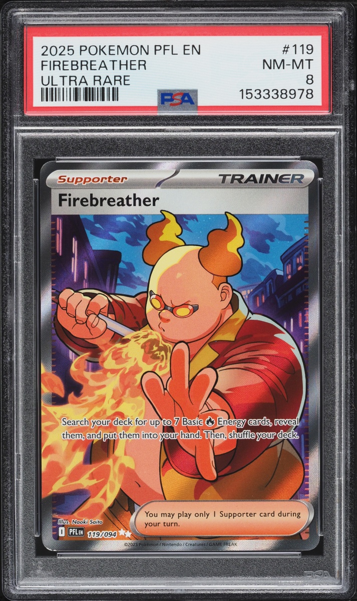 2025 Pokemon Mega Evolutions Phantasmal Flames Ultra Rare Firebreather #119 PSA 8 NM-MT