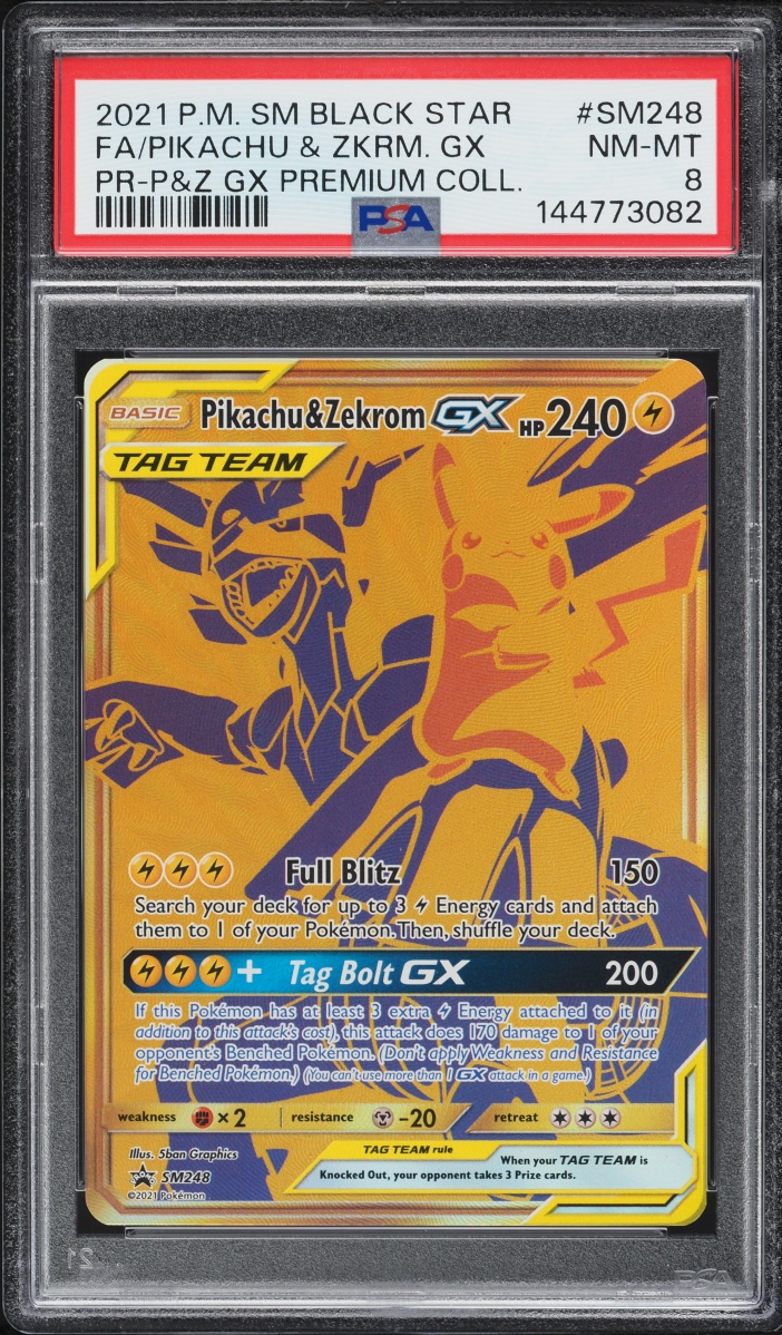 2021 Pokemon Sun & Moon Promo Premium Collection Full Art Pikachu & Zekrom GX #SM248 PSA 8