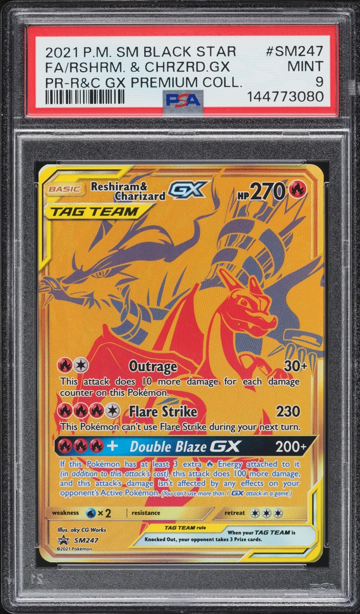 2021 Pokemon Sun & Moon Promo Premium Full Art Reshiram & Charizard GX #SM247 PSA 9 MINT