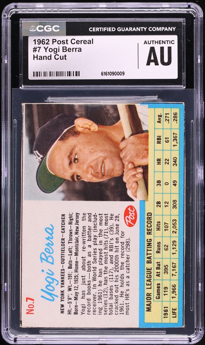 1962 Post Cereal Yogi Berra HAND CUT #7 CGC AUTH