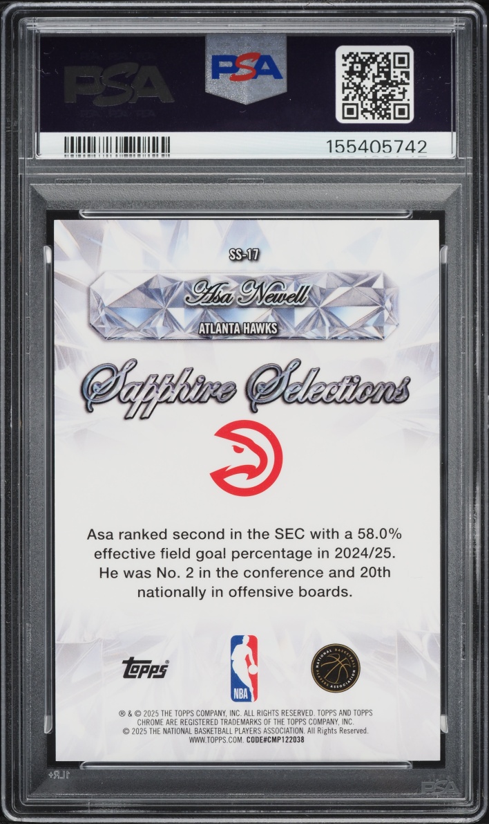 2025 Topps Chrome Sapphire Edition Selections Asa Newell ROOKIE #SS-17 PSA 10 GEM MINT