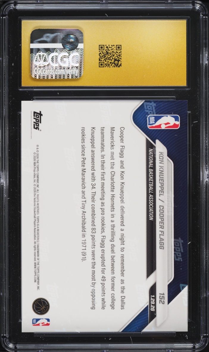 2025 Topps Now Kon Knueppel Cooper Flagg ROOKIE #152 CGC 10 PRISTINE