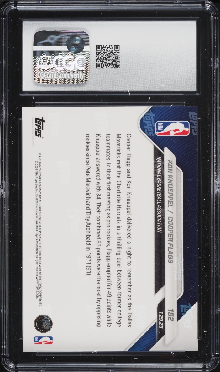2025 Topps Now Kon Knueppel Cooper Flagg ROOKIE #152 CGC 10 GEM MINT