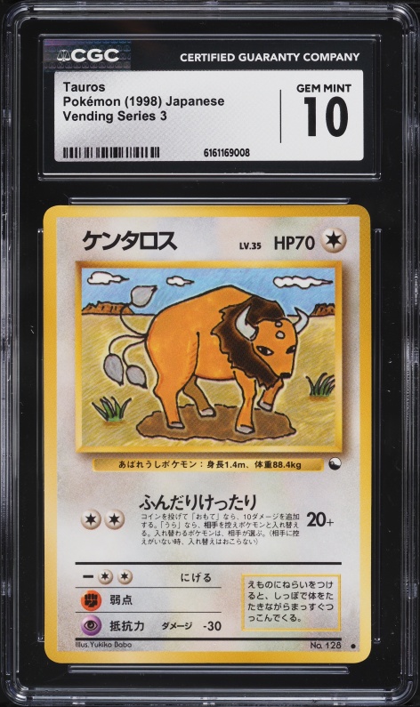 1998 Pokemon Japanese Vending Series 3 Tauros #128 CGC 10 GEM MINT