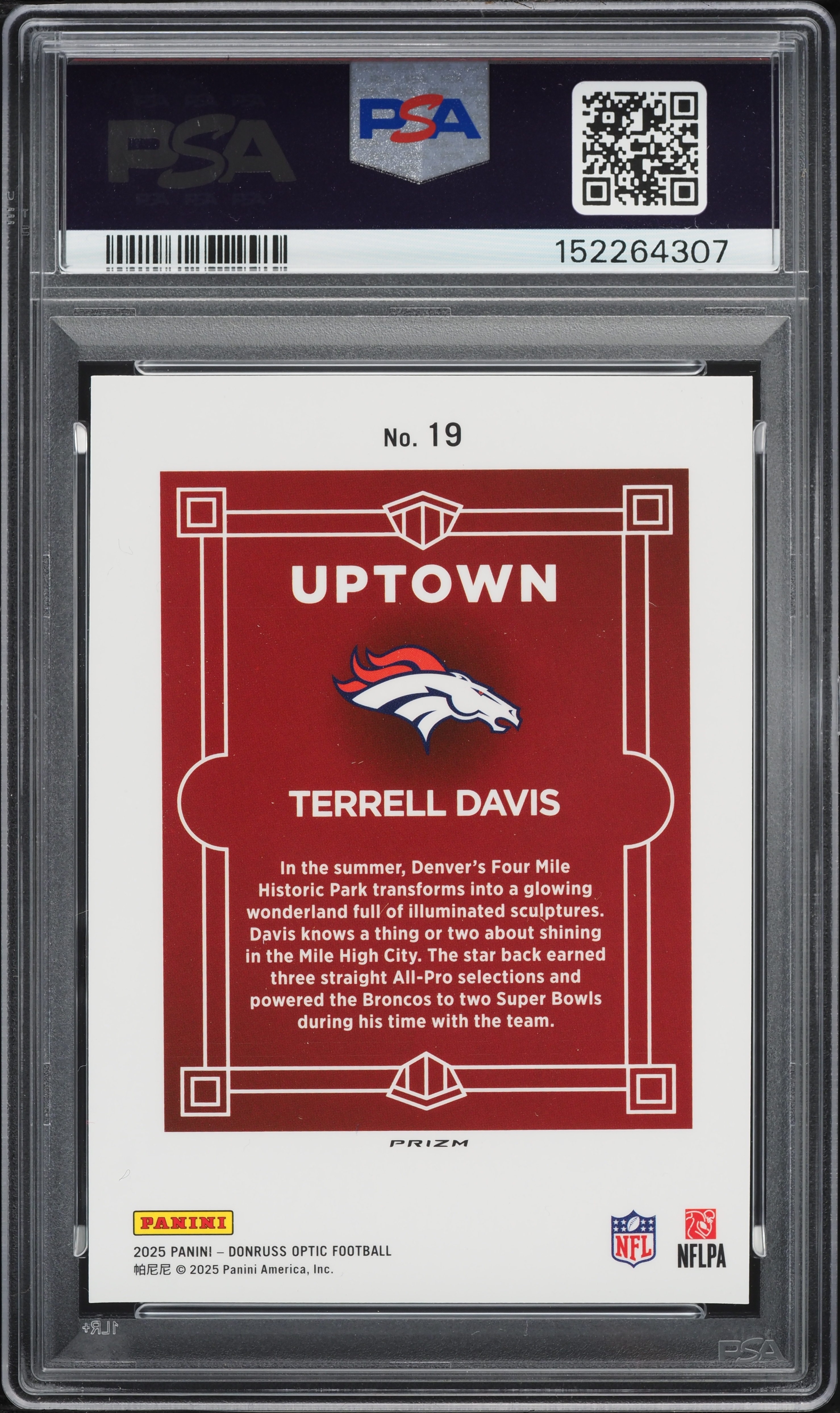 2025 Panini Donruss Optic Uptown Terrell Davis #19 PSA 9 MINT on