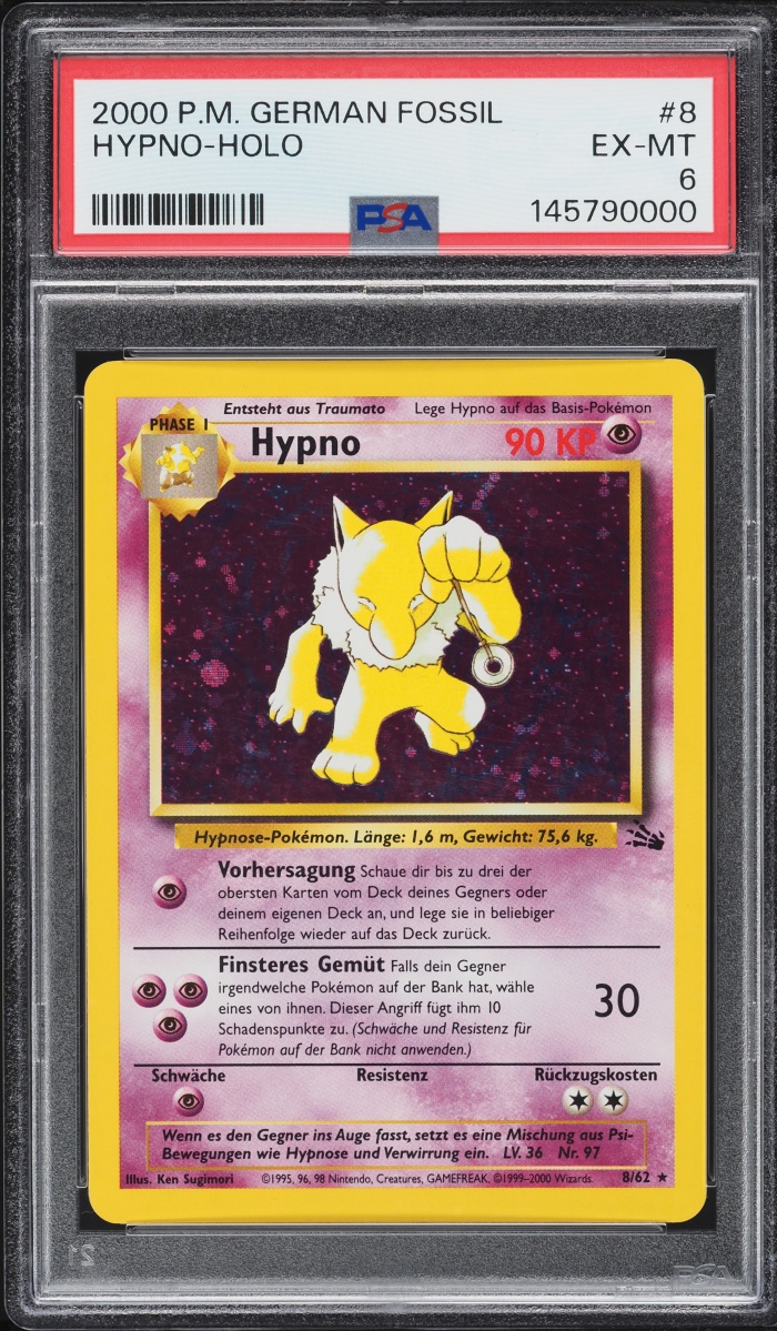 2000 Pokemon German Fossil Holo Hypno #8 PSA 6 EXMT