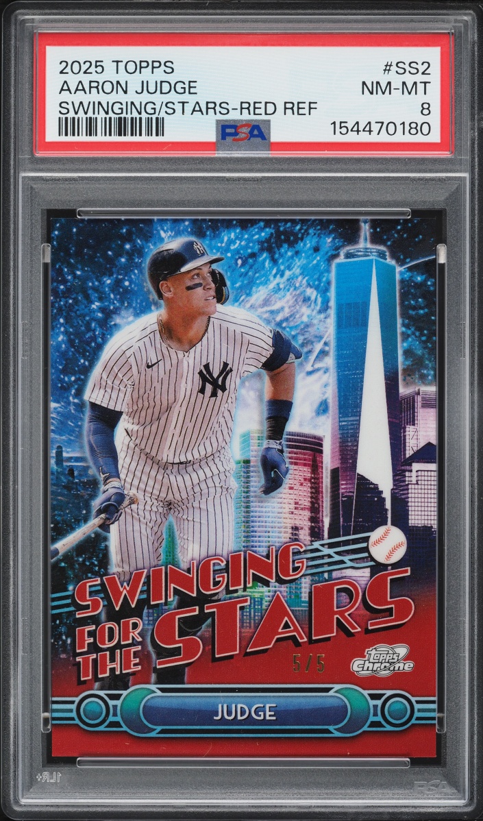 2025 Topps Chrome Swinging For The Stars Red Refractor Aaron Judge 5/5 #SS2 PSA 8 NM-MT
