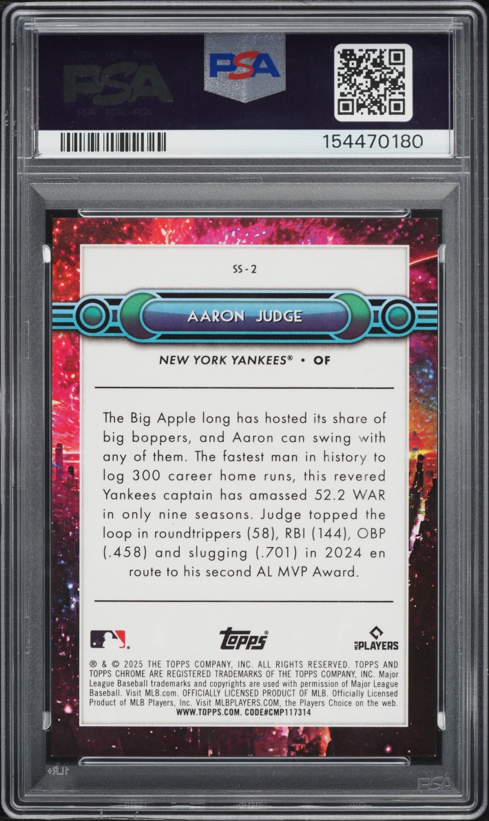 2025 Topps Chrome Swinging For The Stars Red Refractor Aaron Judge 5/5 #SS2 PSA 8 NM-MT