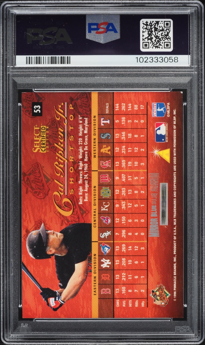 1996 Select Certified Mirror Blue Cal Ripken Jr. #53 PSA 7 NRMT