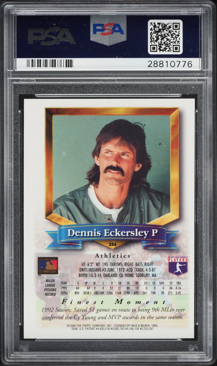 1994 Finest Refractor Dennis Eckersley #206 PSA 9 MINT